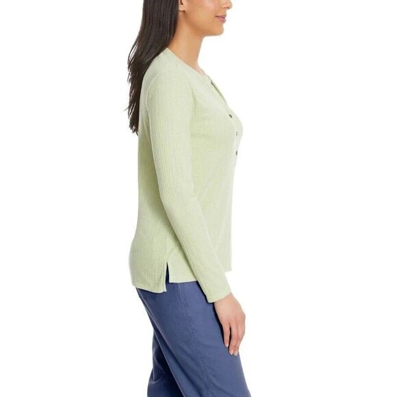 GH Bass Womens Large Light Green Shirt Top Textured Henley Long Sleeve T-Shirt - Picture 8 of 9